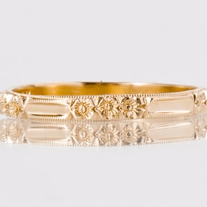 Antique Band - Antique 14k Yellow Gold Etched Mens Wedding Band