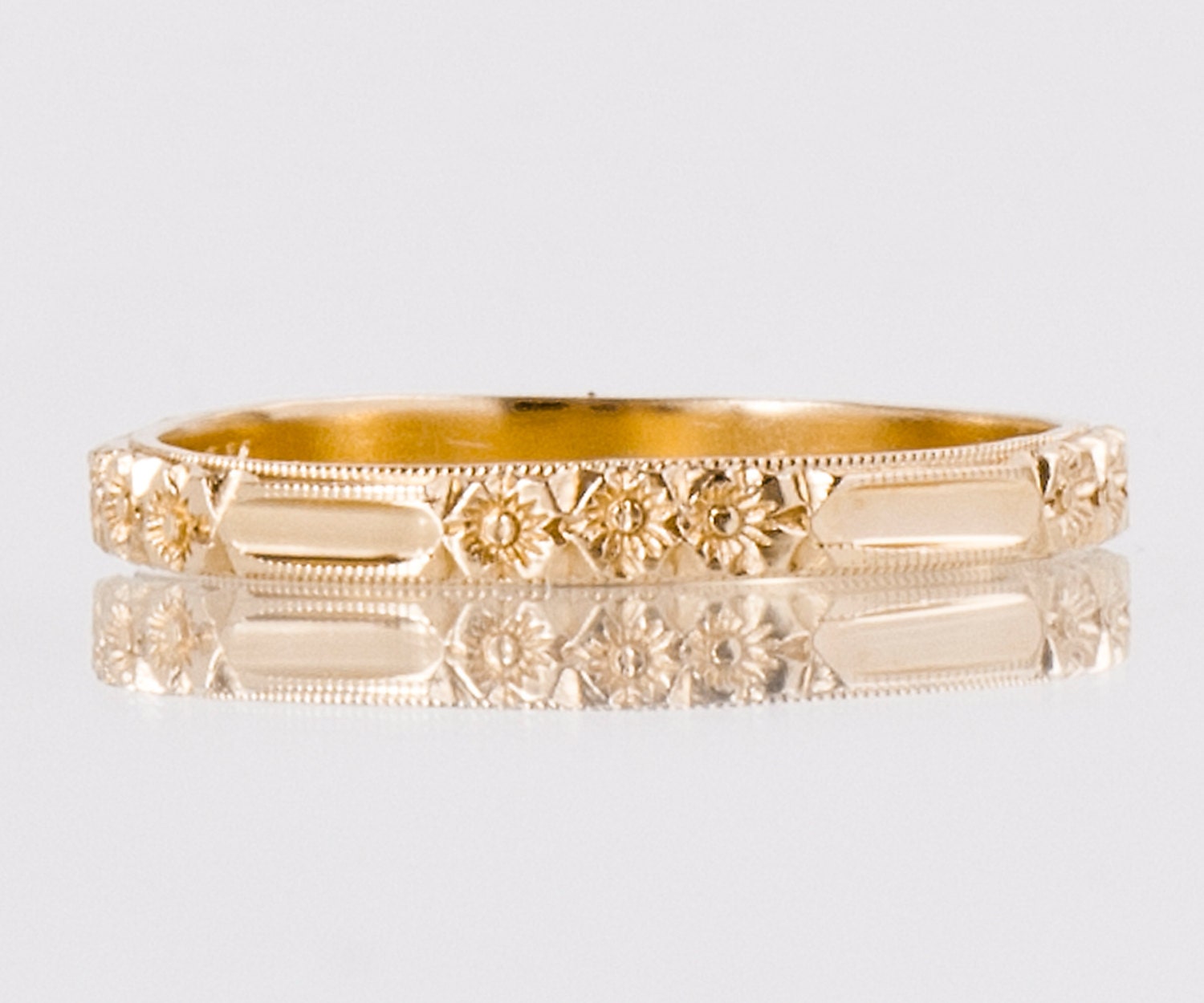 Antique Band - Antique 14k Yellow Gold Etched Mens Wedding Band - Etsy