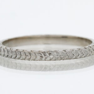 Antique Wedding Band - Antique 18k White Gold Engraved Wedding Band