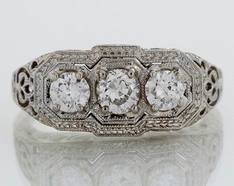 Antique Engagement Ring - Antique Edwardian 18k White Gold 3-Stone Diamond Ring