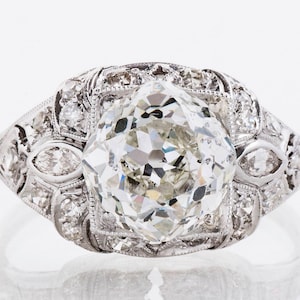 Antique Engagement Ring - 3.37ctw - Antique Art Deco Platinum Diamond Ring
