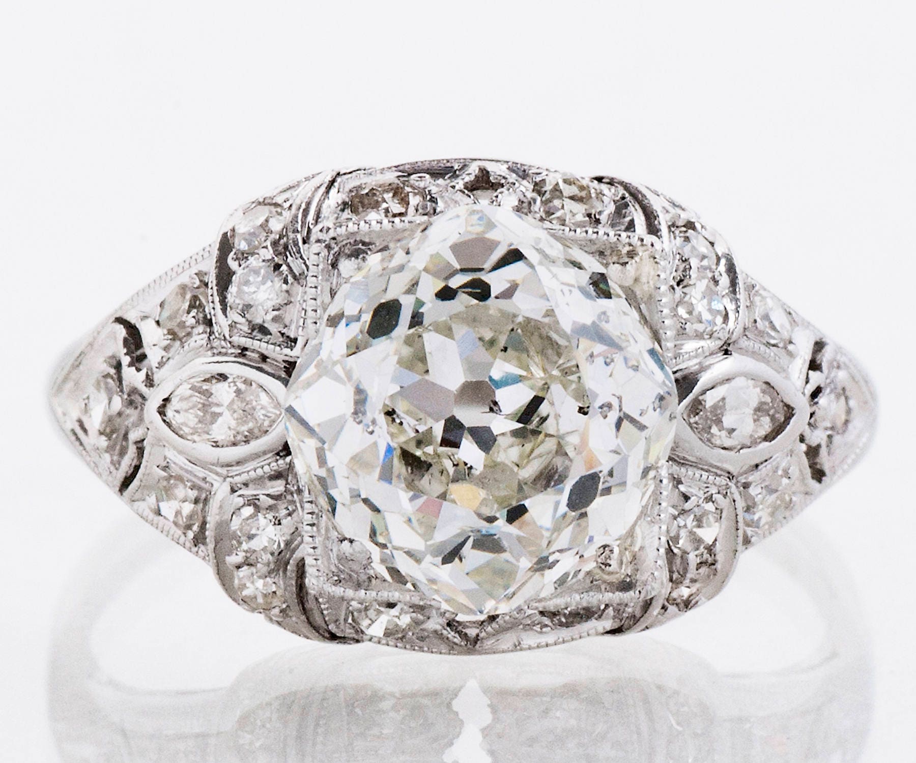 Antique Engagement Ring - 3.37ctw - Antique Art Deco Platinum Diamond Ring