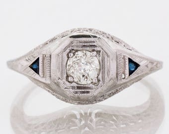 Antique Engagement Ring - Antique Edwardian Platinum Filigree Diamond Engagement Ring