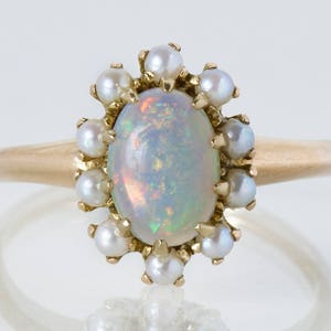 Antique Ring - Antique Victorian 14k Rose Gold Opal & Seed Pearl Ring