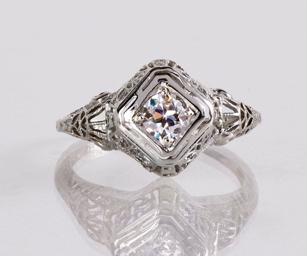 Antique Engagement Ring Antique Edwardian 18K White Gold - Etsy