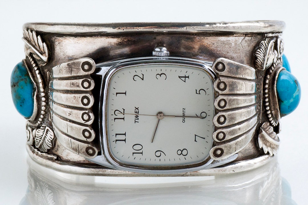 Vintage Watch - Vintage Navajo Sterling Silver and Turquoise Watch Cuff ...