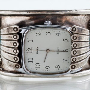 Vintage Watch - Vintage Navajo Sterling Silver and Turquoise Watch Cuff Bracelet