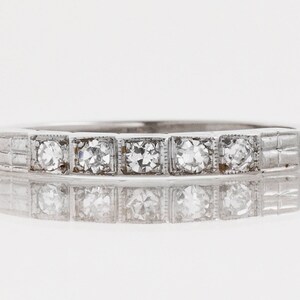 Antique Wedding Band - Antique Art Deco 18k White Gold Diamond Wedding Band