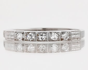 Antique Wedding Band - Antique Art Deco 18k White Gold Diamond Wedding Band