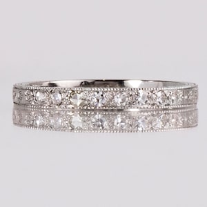 Antique Wedding Band - Antique 18K White Gold Etched Diamond Wedding Band