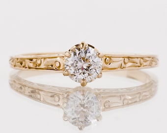 Antique Engagement Ring - Antique 1910's 14k Yellow Gold Diamond Solitaire Engagement Ring