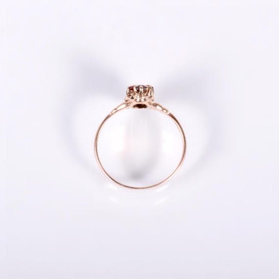 Antique Ring - Antique Victorian 10k Rose Gold Diamond & Garnet Navette Ring View 4