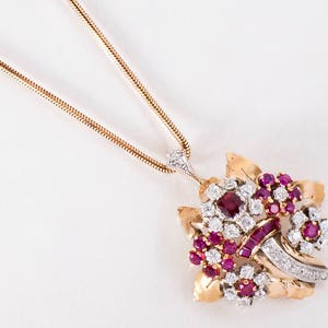 Antique Necklace Antique 1930's 14k Rose Gold Ruby and Diamond Pendant image 4