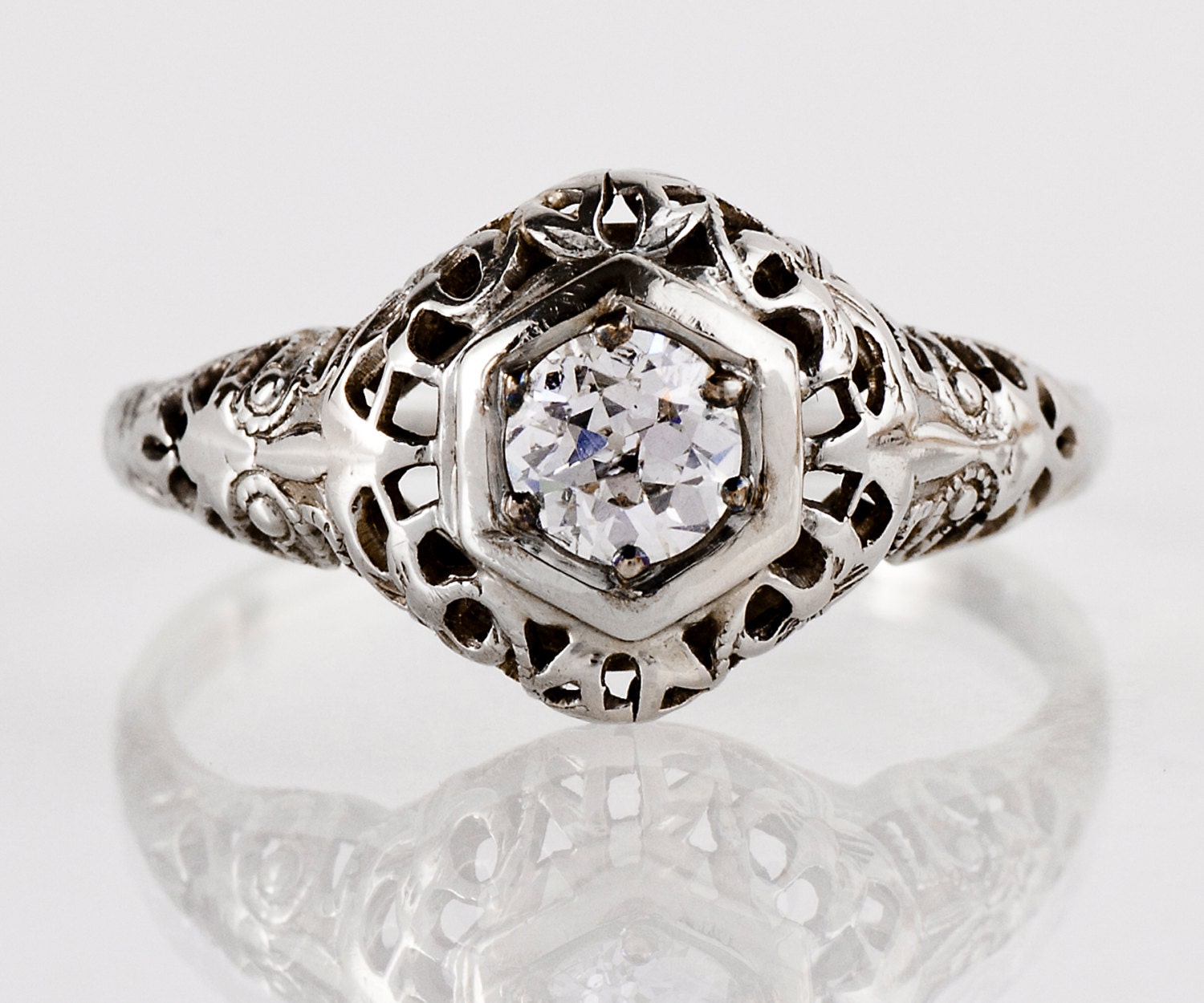 Antique Engagement Ring Antique Edwardian 18K White Gold Etsy