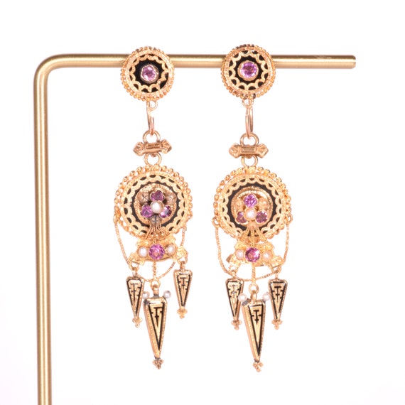 Antique Earrings - Antique 18k Yellow Gold French 