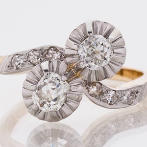 Antique Engagement Ring - Antique Victorian 18k Rose & White Gold Toi Et Moi Diamond Engagement Ring