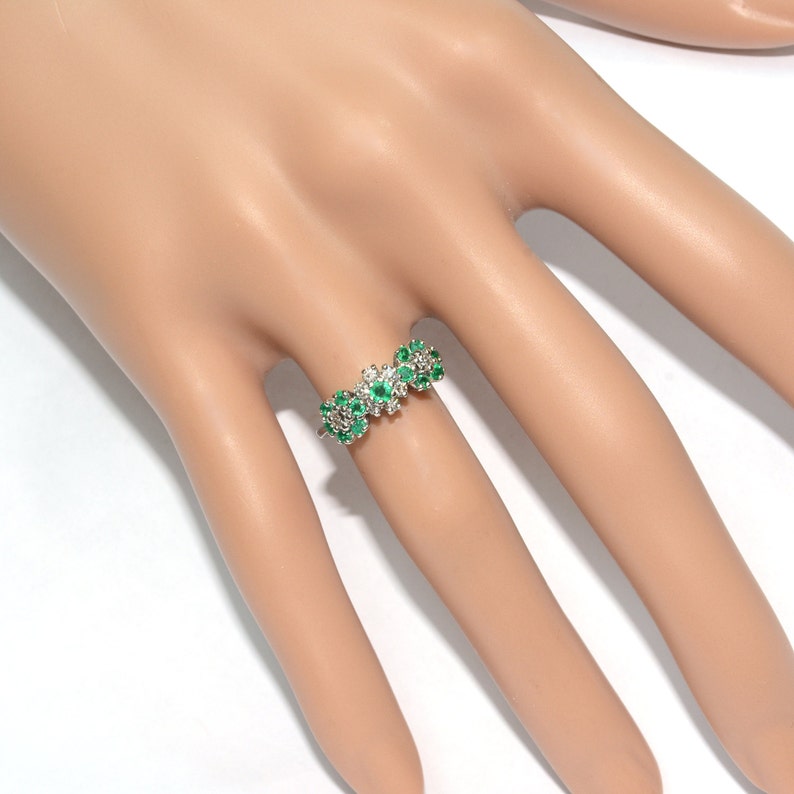 Vintage Ring Vintage 1970's Emerald & Diamond Flower Ring image 5