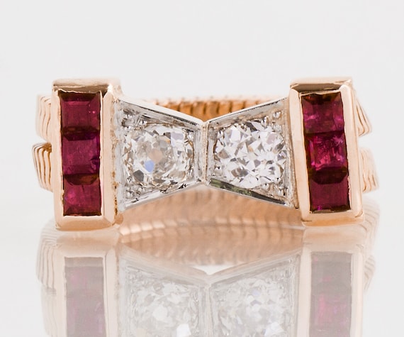 Antique Ring - Antique 1930's Retro 14k Rose & Whi