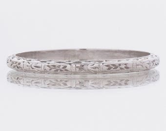 Antique Engraved Platinum Wedding Band - Size 7