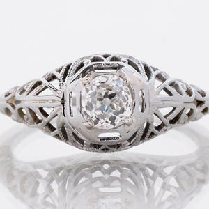 Antique Engagement Ring - Antique Edwardian 18k White Gold Filigree Diamond Ring
