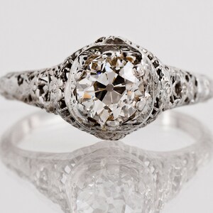 Antique Engagement Ring - Antique Edwardian 18k White Gold Filigree Diamond Engagement Ring