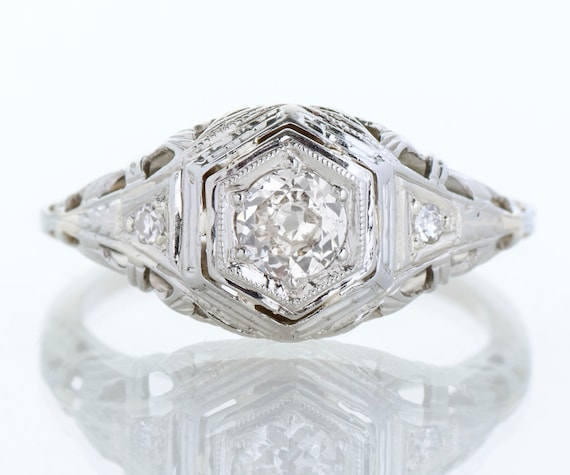 Antique Engagement Ring - Antique 1920's 18k Whit… - image 1