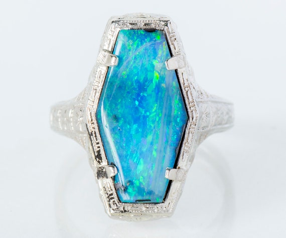 Antique Ring - Antique 14k White Gold 3.43ct Bould