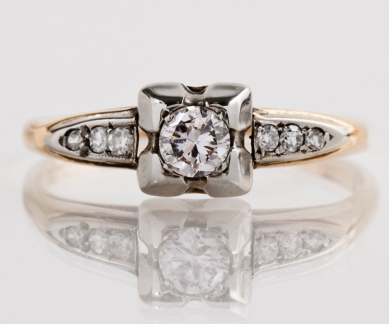 Vintage Engagement Ring Vintage 1940s 14k White & Yellow | Etsy