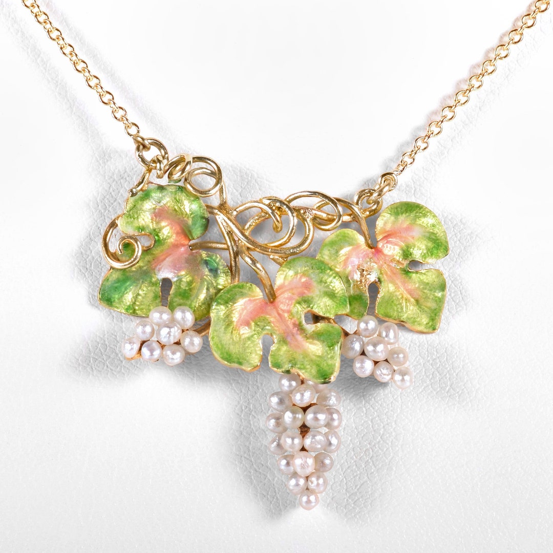Antique Necklace - Antique 14k Yellow Gold Art Nouveau Enamel Seed ...