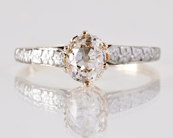 Antique Engagement Ring - Antique 14K White and Yellow Gold Solitaire Diamond Engagement Ring