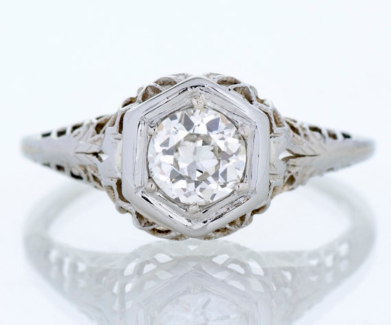 Antique Engagement Ring - Antique Edwardian 18k W… - image 1