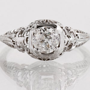 Antique Engagement Ring - Antique Edwardian 18k White Gold Diamond Engagement Ring