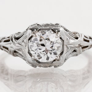 Antique Engagement Ring - Antique Edwardian 18k White Gold Filigree Diamond Engagement Ring