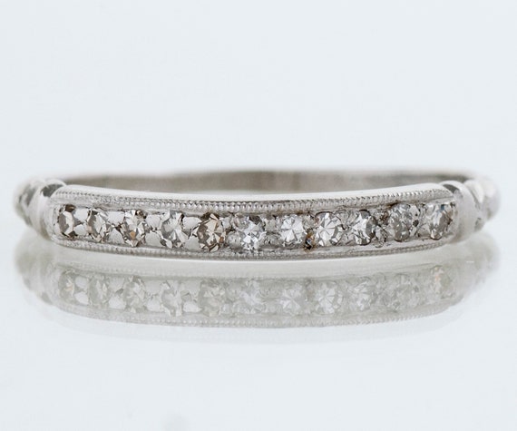 Antique Wedding Band - Antique Platinum Diamond W… - image 1