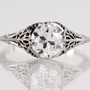 Antique Engagement Ring - Antique 18K White Gold Filigree Diamond Engagement Ring