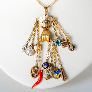 Antique Necklace - Antique Victorian 14k Yellow Gold Decorative Charm Necklace