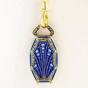 Antique Necklace - Antique 18k Yellow Gold Blue/Green Enamel Watch Case Necklace