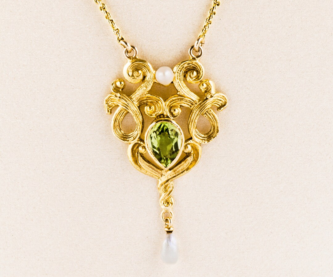 Antique Art Nouveau 14k Yellow Gold Peridot Seed Pearl Necklace - Etsy