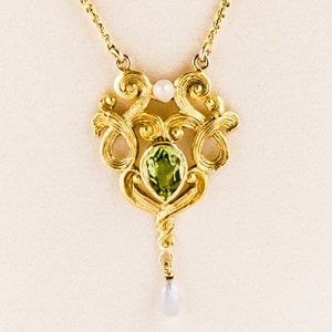 Antique Necklace Antique Art Nouveau 14k Yellow Gold Peridot & Seed Pearl Conversion Necklace Bild 1