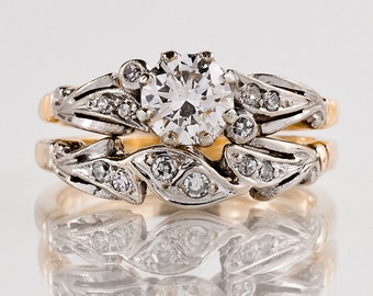 Vintage Engagement Ring - Vintage Wedding Set - Vintage 1940's 18k Yellow & White Gold Diamond Wedding Set