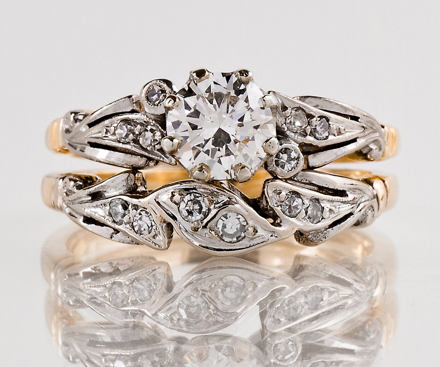 Vintage Retro 1940's .41ct t.w. Jabel Barth Diamond Engagement Ring Bridal  Wedding Set Band 18k White Gold | Antique Vintage Estate Jewelry | Jewelry  Finds