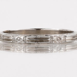 Antique Wedding Band - Antique 18k White Gold "Belais" Etched Wedding Band