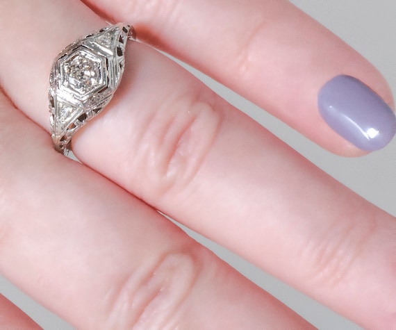 Antique Engagement Ring - Antique 1920's 18k Whit… - image 5