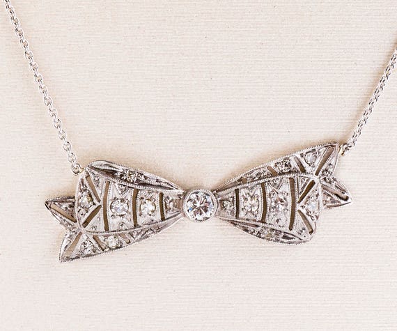 Antique Necklace - Antique Platinum Diamond Bow Co