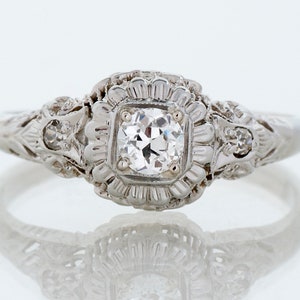 Antique Engagement Ring - Antique Edwardian 18k White Gold Diamond Engagement Ring