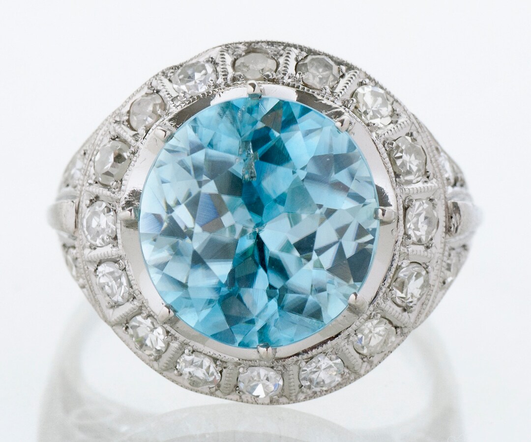 Antique Ring Antique Art Deco Platinum Zircon & Diamond Ring - Etsy