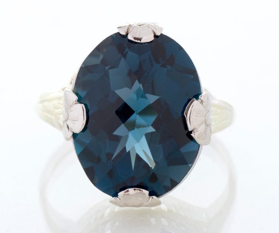 Antique Ring - Antique 14k Two-Tone Blue Topaz Fil