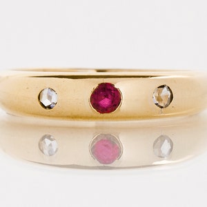 Antique Wedding Band Antique 14k Yellow Gold Ruby and Diamond Wedding Band image 1