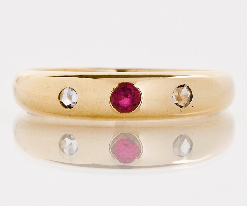 Antique Wedding Band Antique 14k Yellow Gold Ruby and Diamond Wedding Band image 1