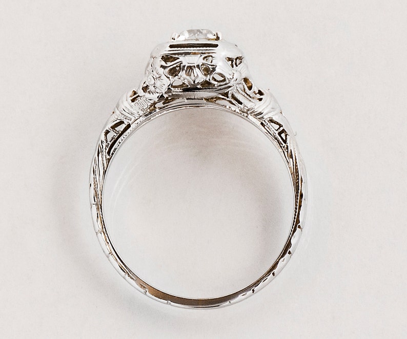 Antique Engagement Ring Antique 18k White Gold Filigree Diamond Engagement Ring image 4
